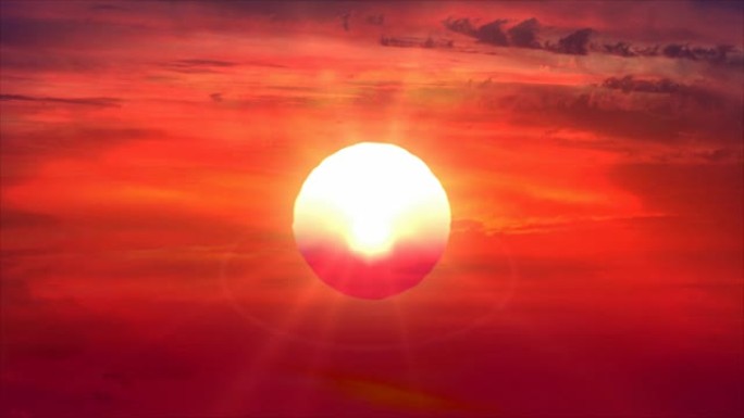 大，大，巨大，巨大的太阳特写变焦延时。橙色、金色、红色的天空日落太阳云延时
