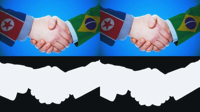 朝鲜-巴西/握手概念动画国家和政治/与matte频道