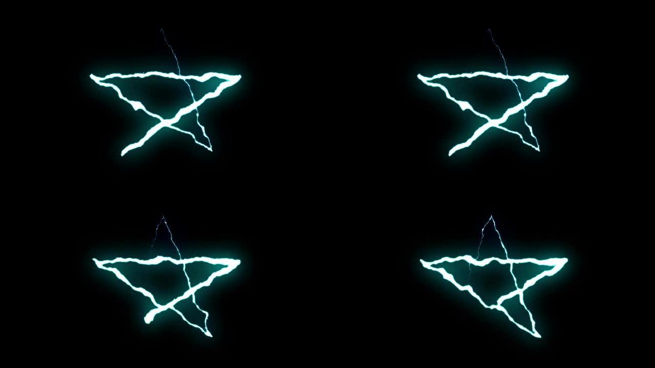 可循环蓝色霓虹灯闪电星符号形状飞行黑色背景动画新质量独特自然光效果视频素材