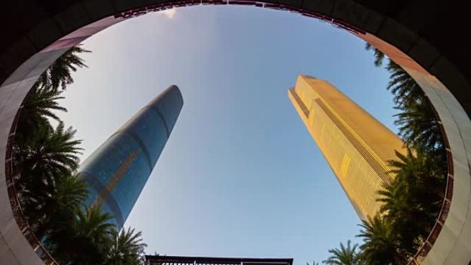 广州市中心著名的巨震大厦向上景观4k延时中国