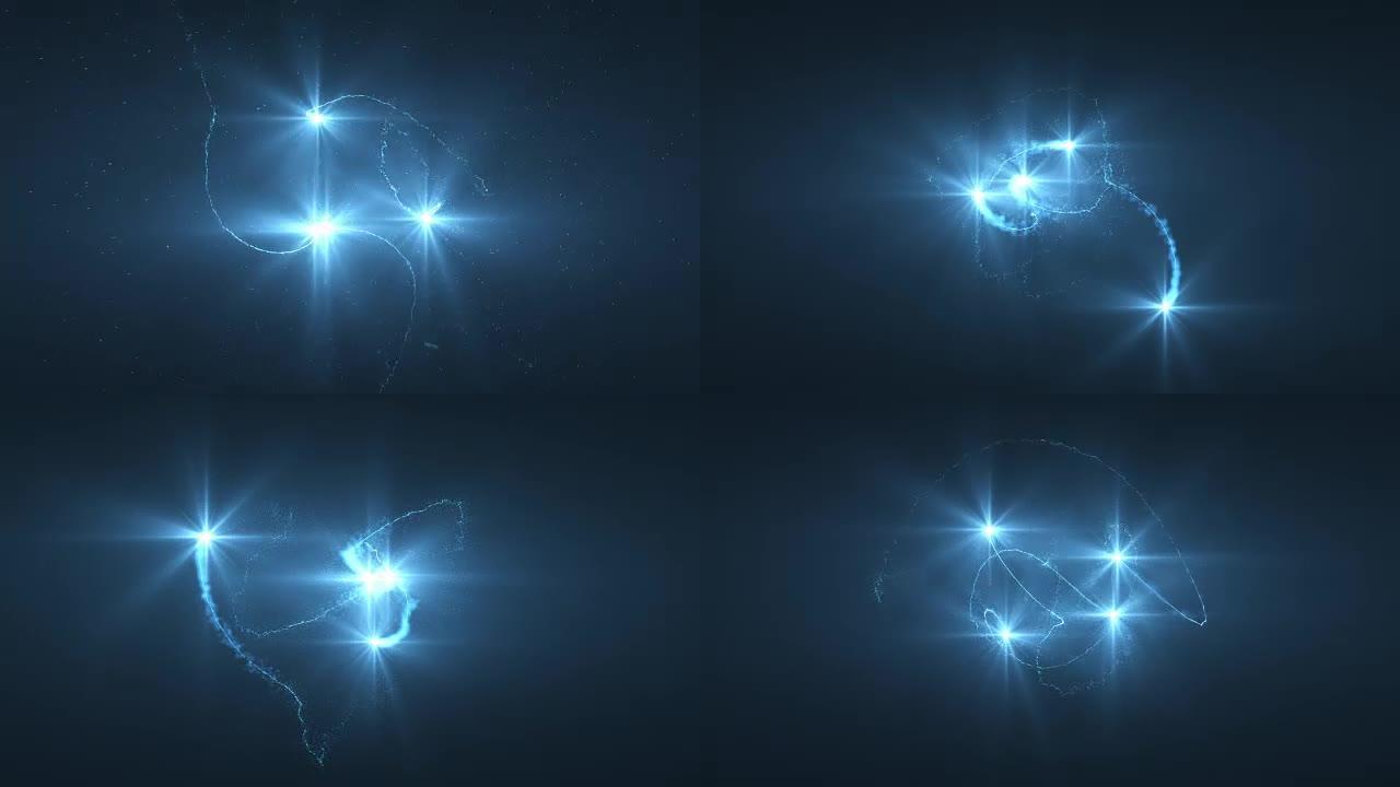 圆形动画中飞舞的闪电蓝色光球。