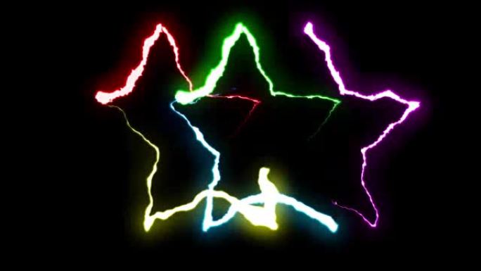 可循环彩虹霓虹灯闪电星符号形状飞行黑色背景动画新质量独特自然光效果视频素材