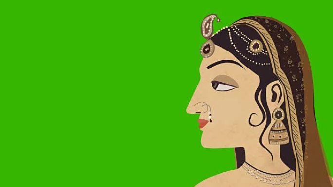 绿色屏幕上的传统印度印度教妇女