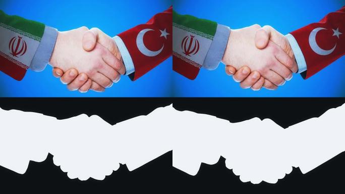 伊朗-土耳其/握手概念动画国家和政治/与matte频道