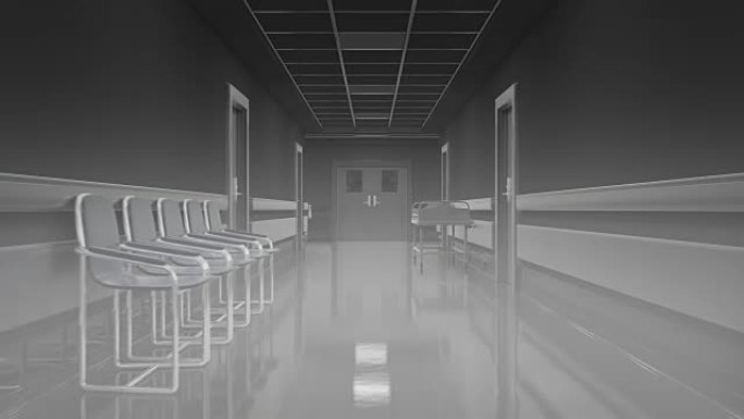 可怕的医院走廊，访客，穿过大厅。