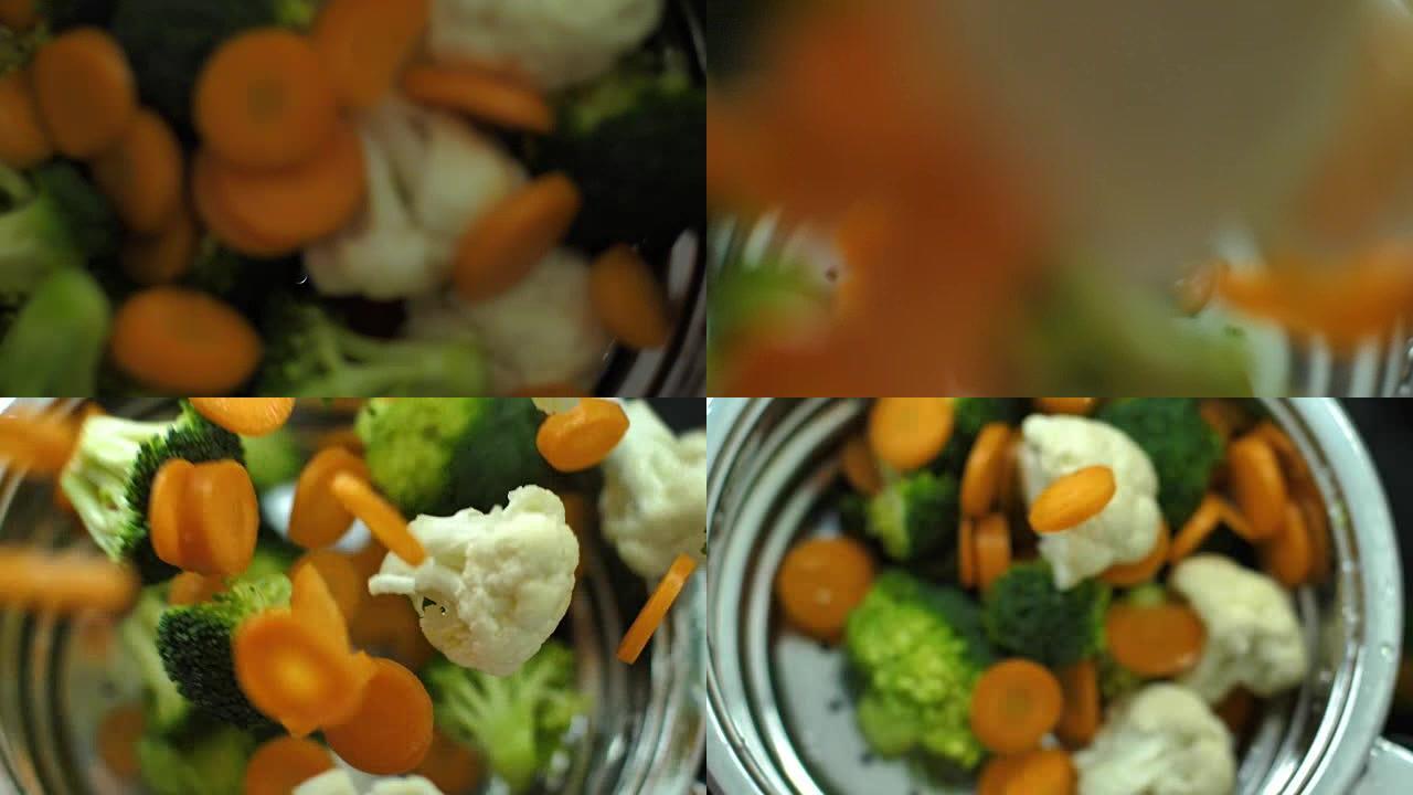 新鲜蔬菜溅入水慢动作视频