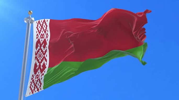 白俄罗斯国旗随风飘扬，布伊天空，循环