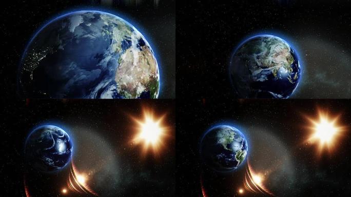 用太阳在太空中环绕3d地球动画