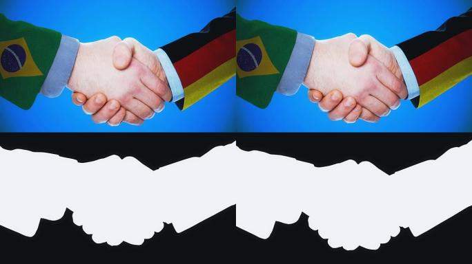 巴西-德国/握手概念动画关于国家和政治/与matte频道