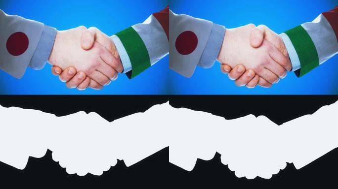 日本-意大利/握手概念动画国家和政治/与磨砂频道