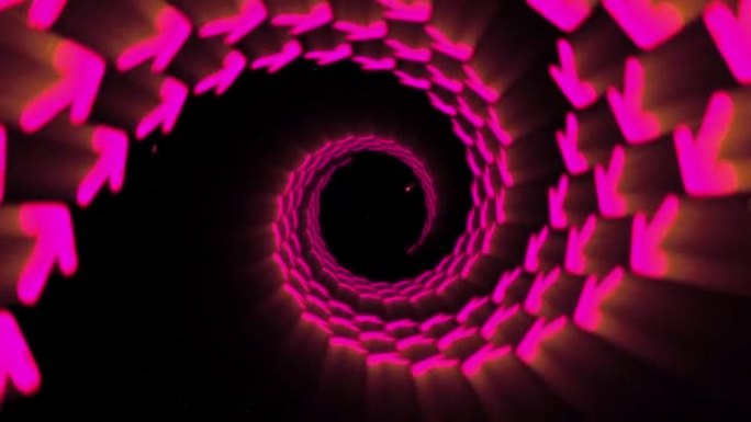 粉红色箭头的照明隧道，旋转线循环动画，