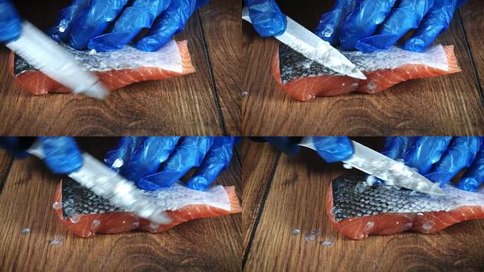 4k鲑鱼烹饪过程，清洁