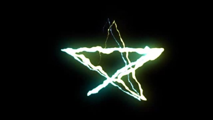可循环绿色黄色霓虹灯闪电星符号形状飞行黑色背景动画新质量独特自然光效果视频素材