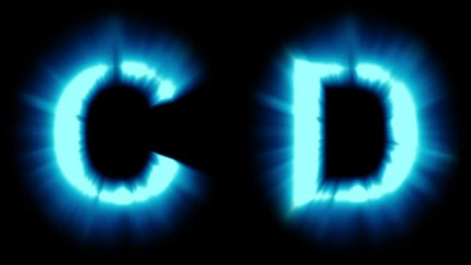 轻字母C和D-冷蓝光-强烈闪烁和强烈闪烁动画循环-隔离