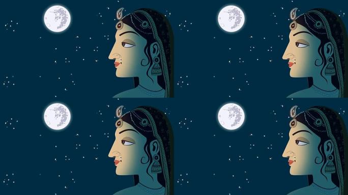 满月之夜的传统印度印度教妇女