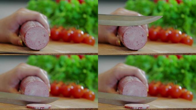 Using knife for smaller pieces cut of salami