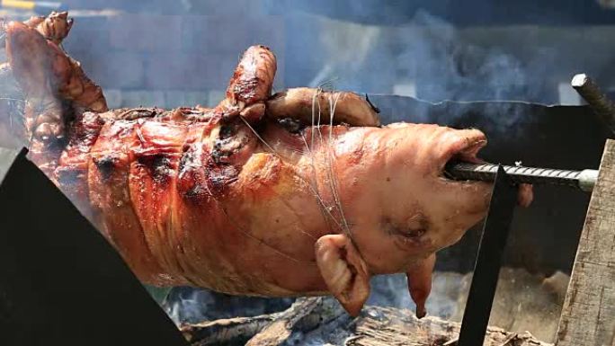 Roasting piglet , grilled pig at street food marke