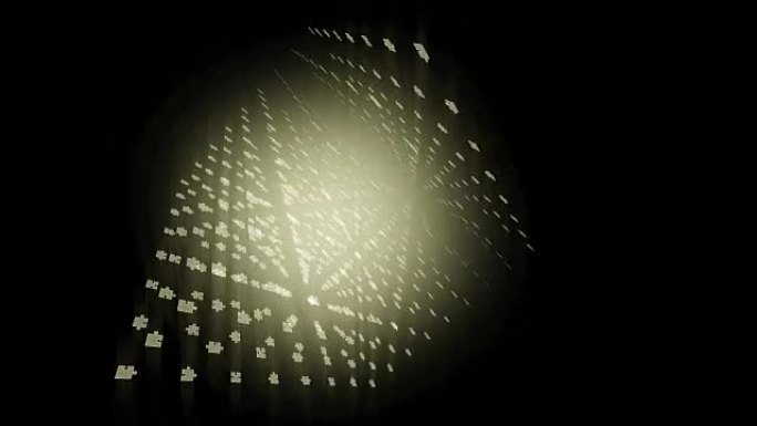 抽象几何方形盒子形状从拼图黄色发光图案背景旋转移动，无缝循环动画4K与复制空间