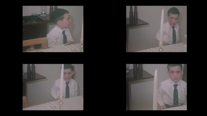 1964年轻的犹太男孩准备逾越节晚餐