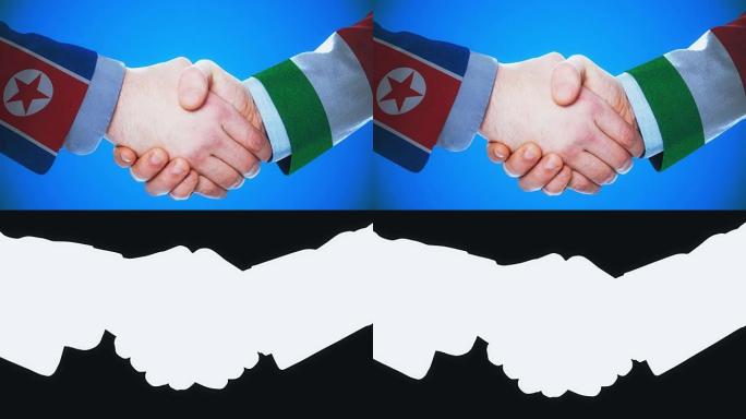 朝鲜-意大利/握手概念动画国家和政治/与磨砂频道