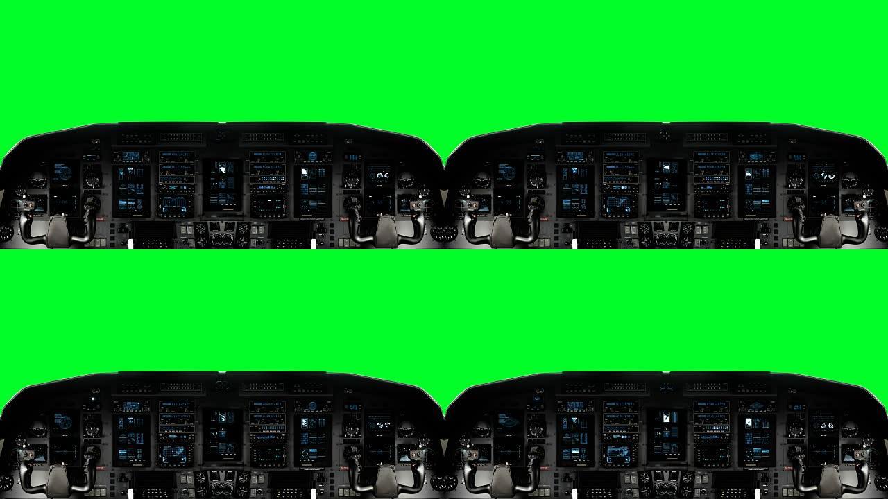 绿屏背景绿屏上的未来派飞船驾驶舱