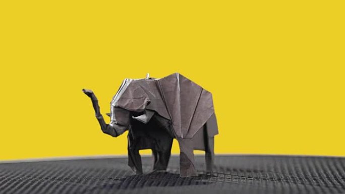 五颜六色的背景上的折纸大象。