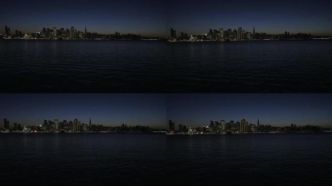 旧金山的空中照明夜景港