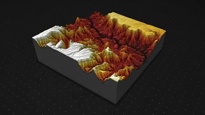 土壤切片的3d渲染，山脉孤立在黑暗背景上。