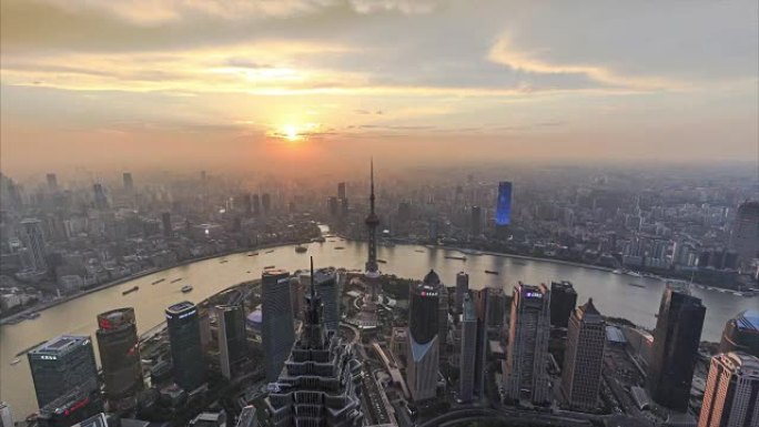上海天际线和城市的昼夜时光流逝