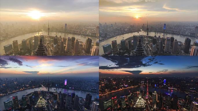 上海天际线和城市的昼夜时光流逝