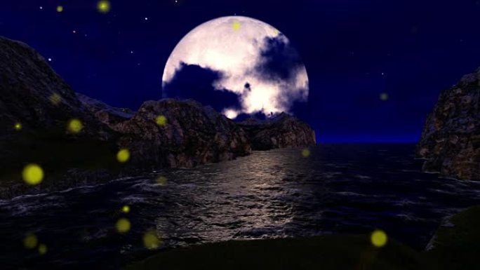 海上的大月亮和萤火虫