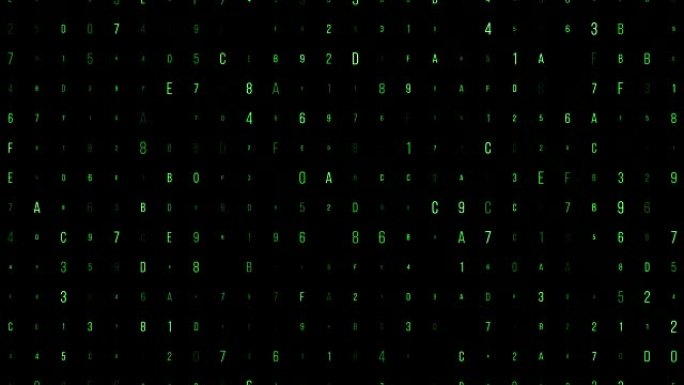 绿色数字和字母数字代码流，计算机生成无缝循环抽象运动背景，黑客和新技术，网络连接