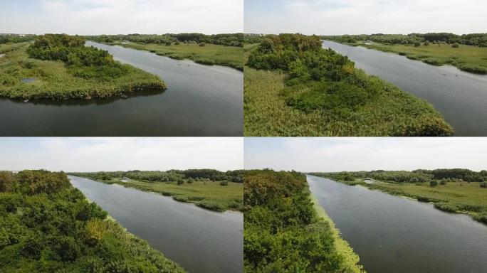 第聂伯罗盆地两个流入和绿色小岛的航拍