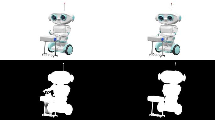 小机器人的3D动画用Alpha通道破坏纸张