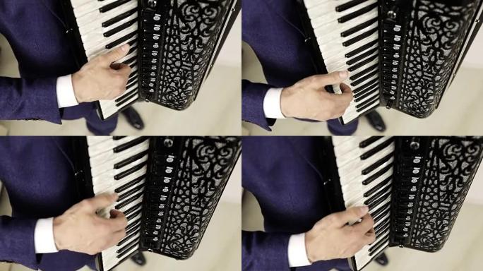手风琴手的手指越过黑白键。