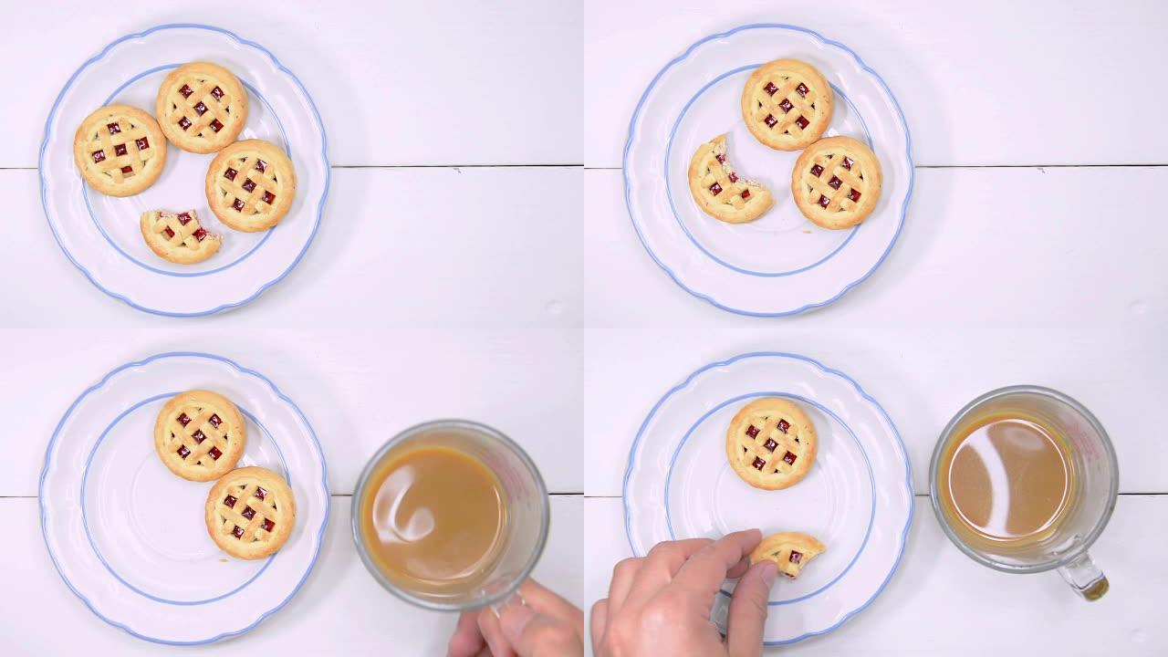 饼干和咖啡时间流逝