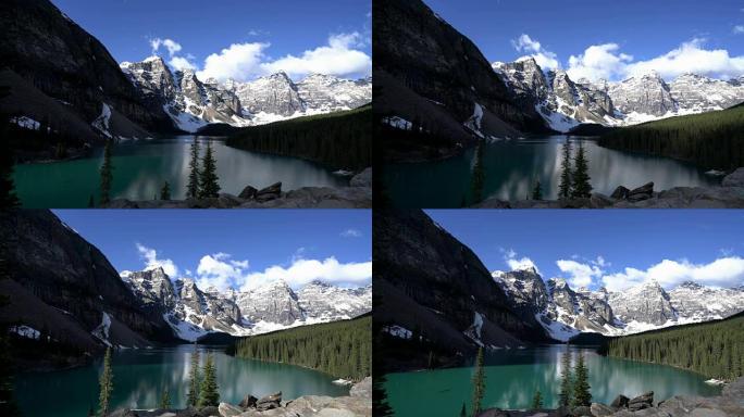 加拿大班夫国家公园冰碛湖美丽的延时拍摄