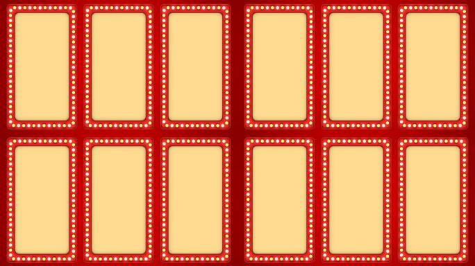 三屏闪烁灯泡红色框架边框标志表面赌场背景循环