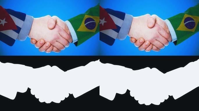 古巴-巴西/握手概念动画国家和政治/与matte频道