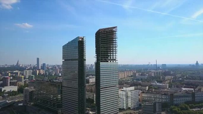 俄罗斯莫斯科现代城晴天建设空中全景4k