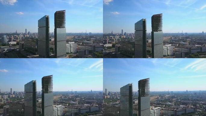 俄罗斯莫斯科现代城晴天建设空中全景4k