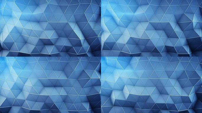 多边形techno蓝色表面无缝循环3D动画