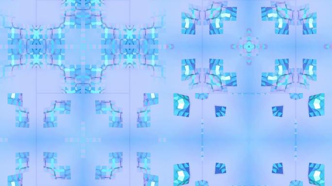 蓝色低聚几何抽象背景作为移动的彩色玻璃或万花筒在4k。循环3d动画，流行低聚风格的无缝镜头。V8