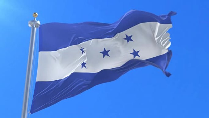 洪都拉斯国旗在缓慢的循环中挥舞着蓝天