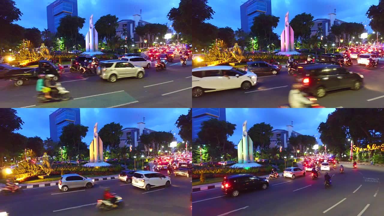 印度尼西亚泗水市夜间的苏迪曼街
