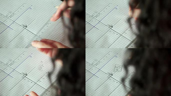 女学生在考试中构造数学图形并编写公式