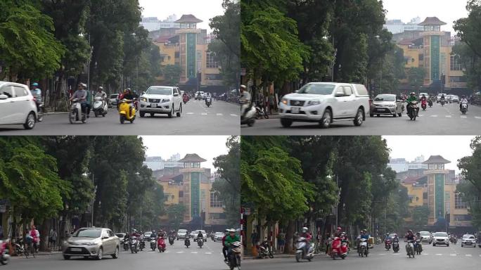越南亚洲河内繁忙的交通扶轮街景