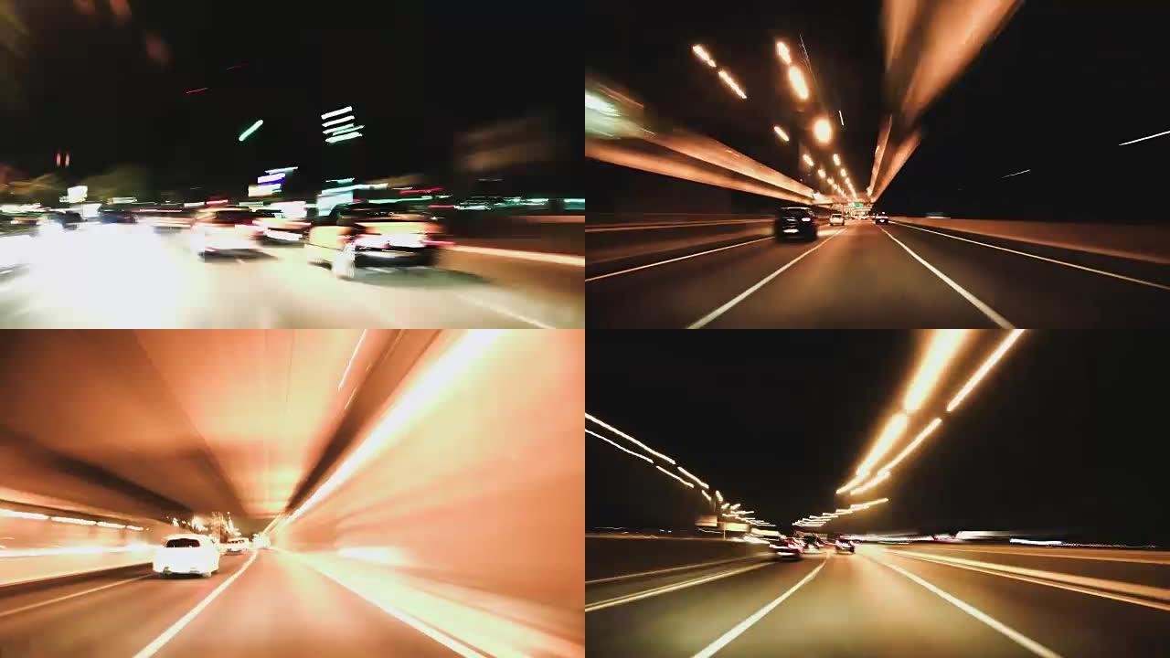 路怒摄影车在巴塞隆纳城街头夜景