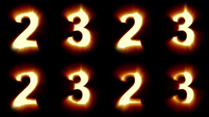 灯光数字2和3-温暖的橙色灯光-闪烁闪烁的动画循环-隔离