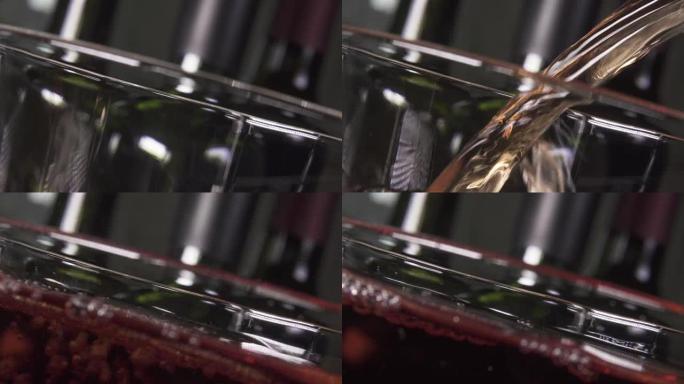 葡萄酒倒入瓶子背景下的玻璃杯中